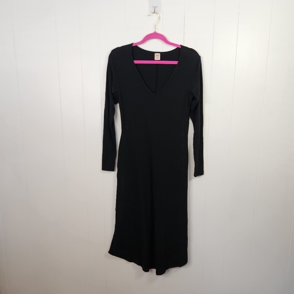 Smash + Tess Friday Dress Black Midi Long Sleeve V-Neck Bamboo Stretch Pockets - Picture 3 of 9